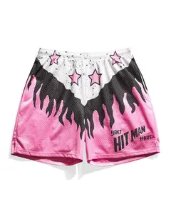 WWE Men Shorts Streetwear Casual Summer Gym Sports Loose Fit Breathable With Flaming Star Print Bret Hitman Hart Design Unisex Wrestling Fan Outfit Comfortable Style