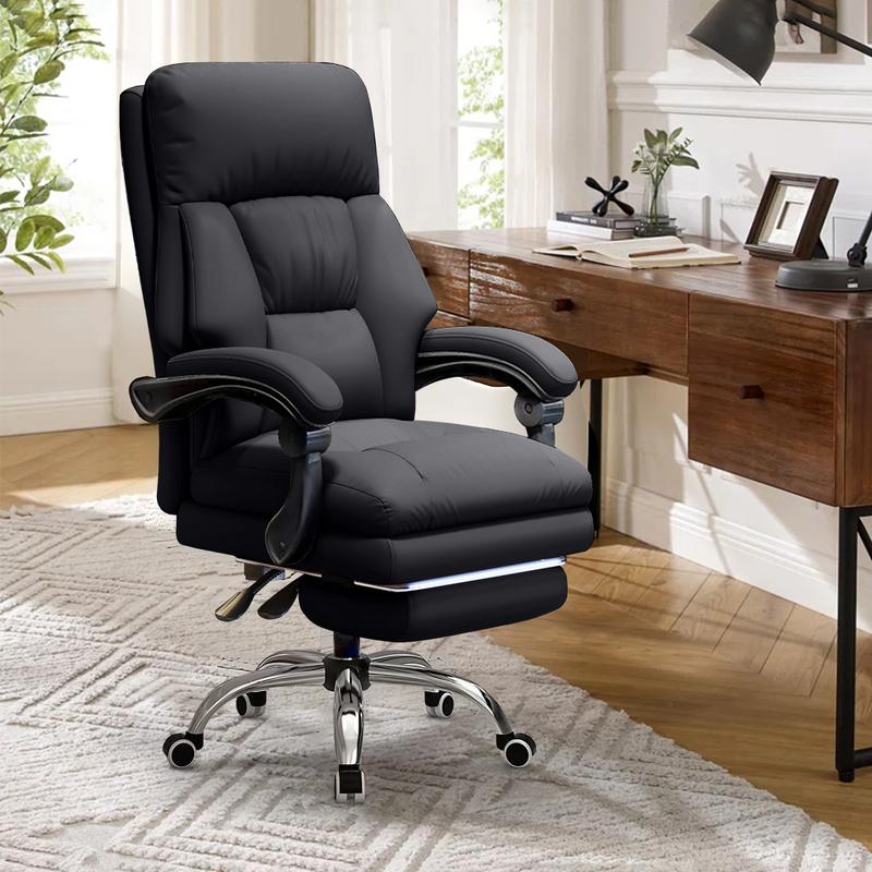 【Black Friday】Executive Office Chair with Foot Rest Comfortable High Back Computer Gaming Chairs Lumbar Support Ergonomic Home Office Desk Chairs Big and Tall PU leather Work Chair