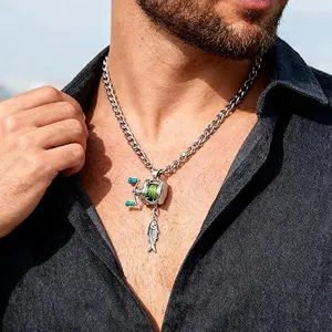 Mini Fishing Reel Necklace & Ring- Mini Rotating Handle Reel Stainless Steel Pendant Adjustable Link Necklace Funny Fishing Reel Pendant Men Gift Backpack Keychain