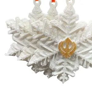 Golden Khanda on a glittery snowflake ornaments set of 3