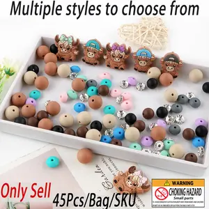 Round Beads & Charms Kit, 45pcs/set DIY Beading Kit, DIY Jewelry Making Supplies for Bracelet Necklace Earrings Pendant