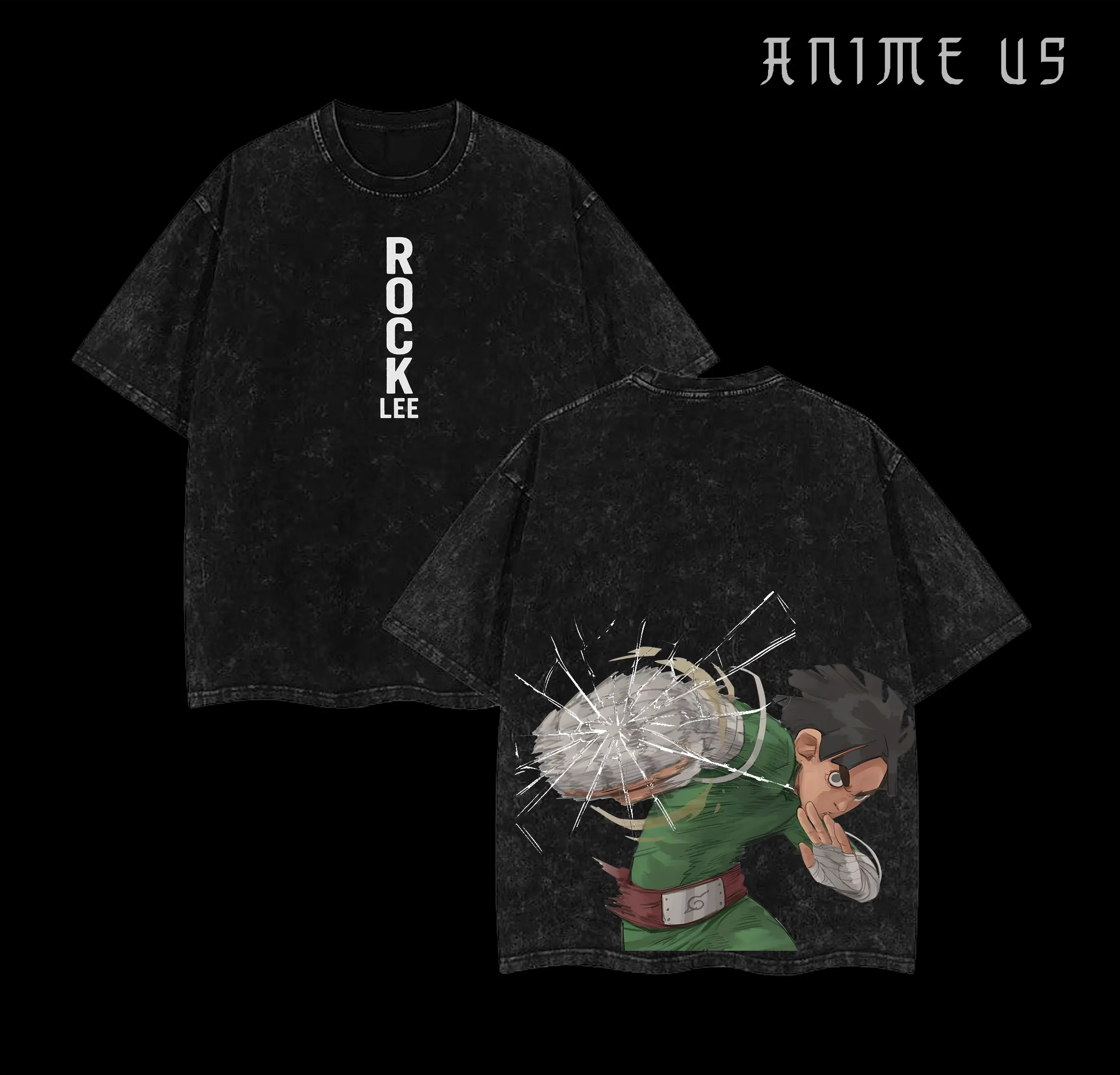Limited Edition ROCK LEE x Naruto Anime Double Printed Vintage Washed Tee Unisex Oversize Anime Manga Washed Heavyweight Cotton T-shirt Naruto Merch ROCK LEE Fan Anime Clothing