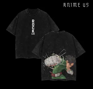Limited Edition ROCK LEE x Naruto Anime Double Printed Vintage Washed Tee Unisex Oversize Anime Manga Washed Heavyweight Cotton T-shirt Naruto Merch ROCK LEE Fan Anime Clothing