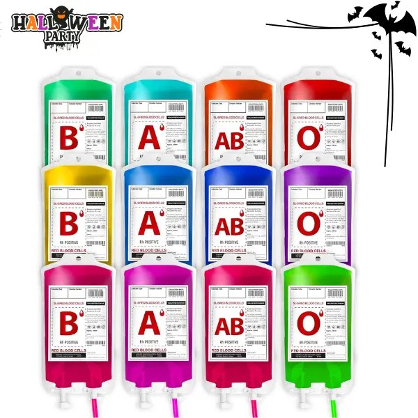 12 Pack Halloween Blood Bags for Drinks with Straws, Reusable Vampire IV Drink Pouches, Spooky Blood Drink Containers, Zombie Party Supplies, Halloween Decor