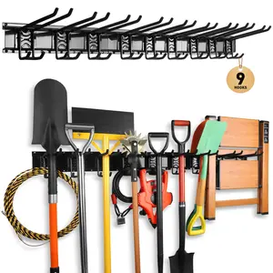 ELEAD 48 Inches Garage Storage, Garage Organization, Garden Tool Organizer Wall Mount, 9 Adjustable Heavy Duty Metal Hooks, Holds Up to 730 lbs, Yard Tool Organizer for Garden, Yard, and Shed
