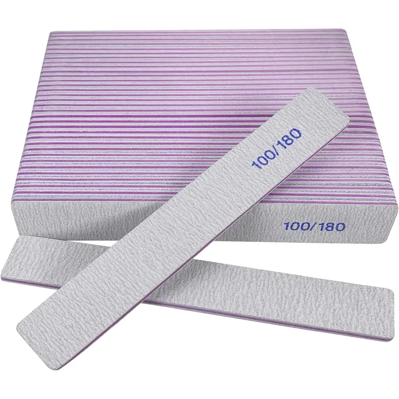 50-Pack Double-Sided Dual-Sided Manicure Accessories Nail File Set, 100/180 Grit Gray Professional Reusable Care Tools for Natural & Acrylic Nails