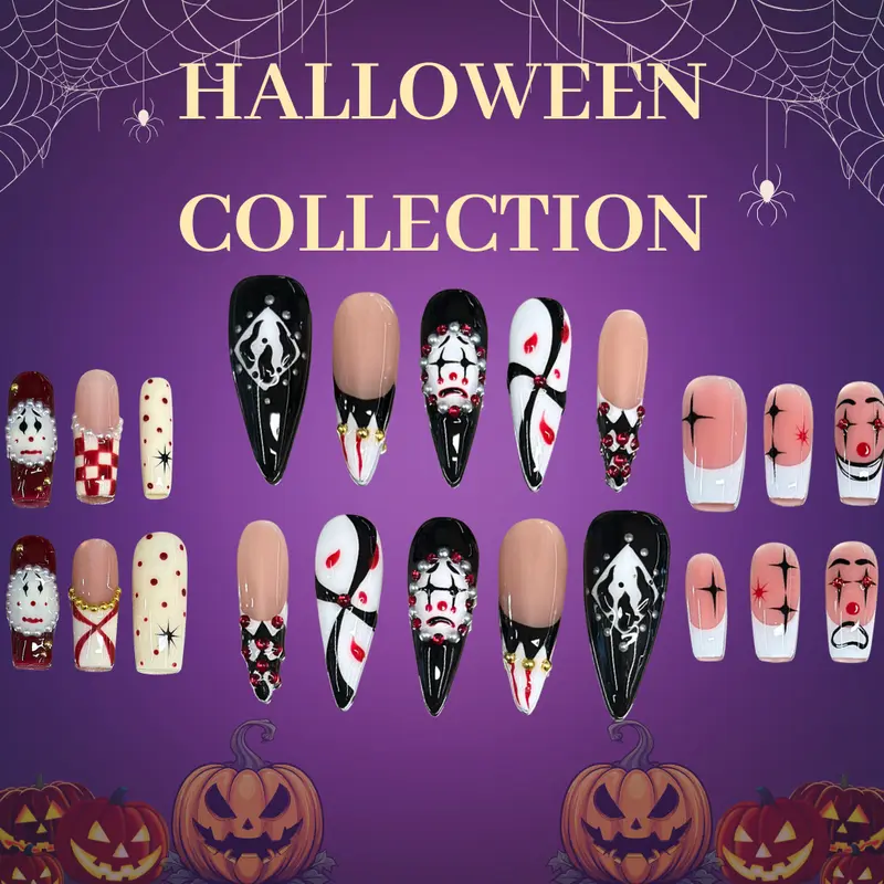 NailVesta HALLOWEEN COLLECTION – 100% Handcrafted 3D Press-On Nails | Reusable, Long-Lasting, Salon-Quality black lace nail art nail art holiday odorless debonder serum cat eye design brown soft gel short coffin acrylic false nail luxury jade y2k baddie