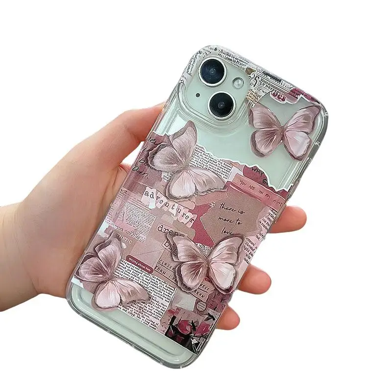 Butterfly Pattern Clear TPU Phone Case, Anti-drop Cellphone Protective Cases, Shockproof Mobile Phone Cover for iPhone 6 7 11 12 13 14 15 Series, Phon