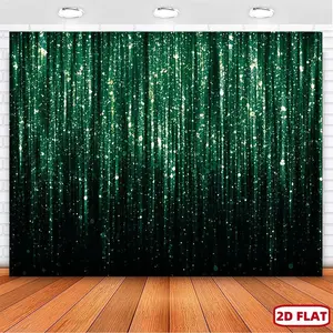 1PC,2D Flat Banner Emerald Gradient Glitter Rain Background Cloth, Party Wedding Photography Decorative Curtain, Birthday Celebration Stage Decoration Backdrop, Dreamy Starlight Atmosphere Shooting Prop, Party Decoration Supplies, Wall Hanging Backdrop