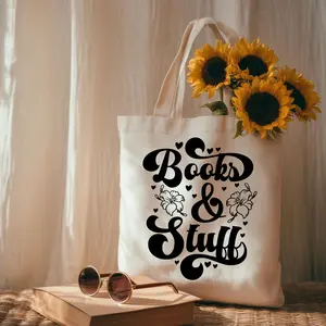 Books & Stuff Tote Bag Cotton Canvas Retro Floral Library Bag