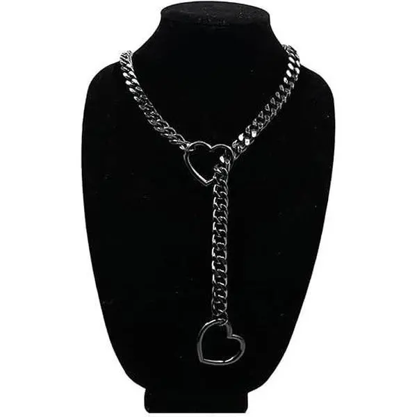Serelune  Jewelry Slip Chain Choker Necklace Women Punk Goth Syle Cuban Long Necklace Jewelry for Women Day Collar Stainless Steel Adjustable Lariat Y-Necklace Heart Locker Necklace 24inch Length