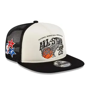 NBA All-Star Game x Alpha White A-Frame Trucker Cap, Adjustable Mesh Basketball Hat, Sports Fan Snapback, Game Day Streetwear Baseball Cap, Limited Edition Collectible