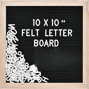 Felt Letter Board with 294 Letters, Numbers & Symbols - 10 x 10 inch Changeable Message Board with Wooden Frame Wall Mount Hook, Black & Wood