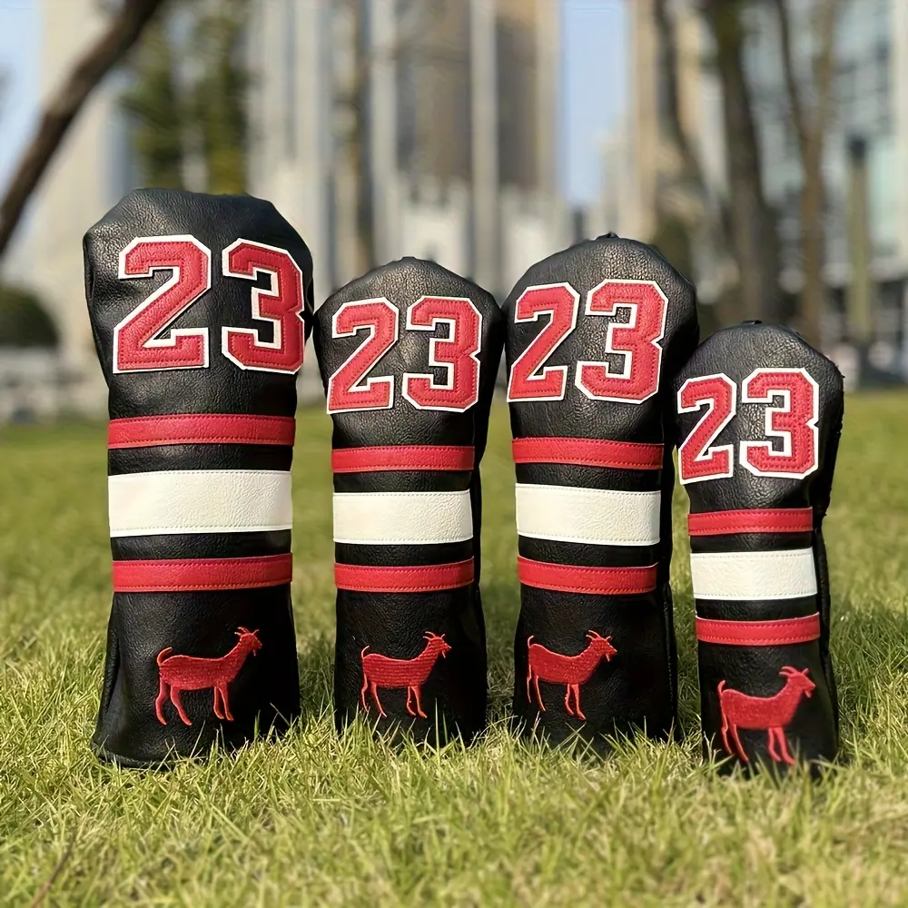 Number 23 Goat Golf Headcovers, PU Leather, Driver Fairway Hybrid Covers, Durable & Stylish Design for Your Golf Clubs, Golf Accessories, Golf Gear
