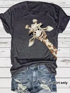 Women's Giraffe Print Animal Print Round Neck Tee, Fashion Casual Style Crew Neck T-Shirt for Daily Holiday Vacation Outdoor Wear, Ladies Clothes for Summer, Top, Womenswear