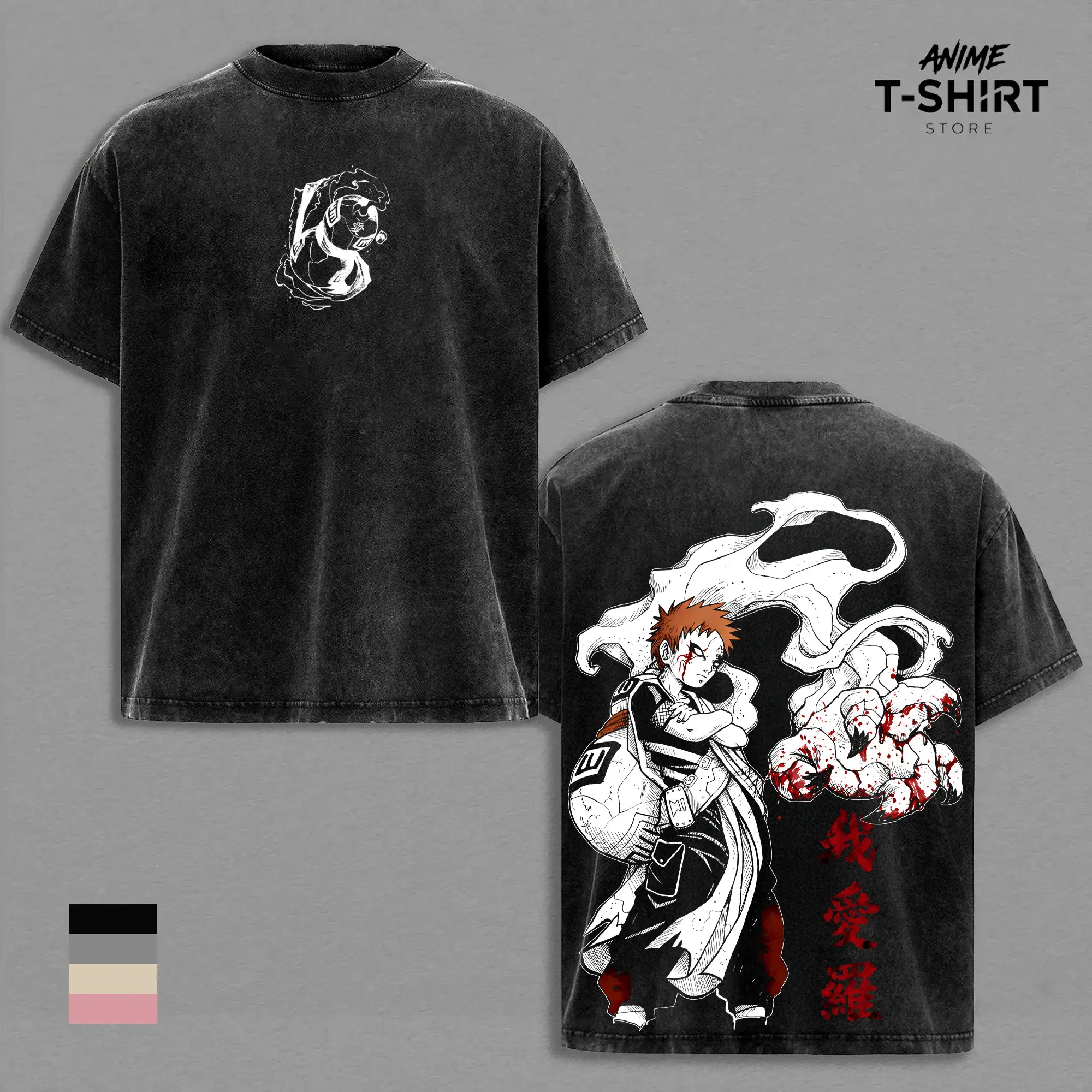 Gaara Naruto Retro Washed Heavyweight Cotton T-Shirt. Double Printed High-Res Graphic Vintage Oversized Tee. Unisex Y2K Anime Streetwear. The Ultimate Father's Day Gift & Casual Top for Manga Fans.