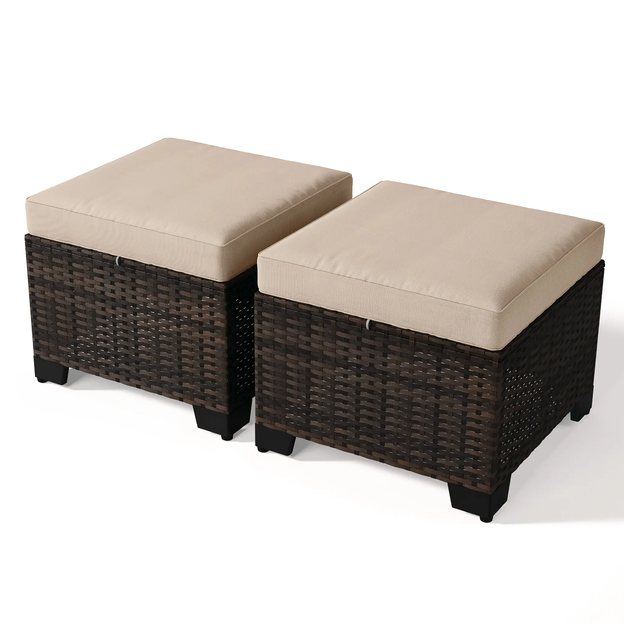 Kullavik Outdoor Rattan Ottoman, 3-in-1 Patio Footrest, Side Table & Extra Seat, All-Weather Wicker Ottoman for Patio, Porch, Deck & Balcony,summerwins