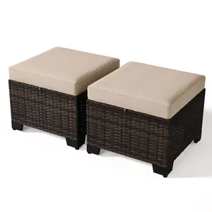 Kullavik Outdoor Rattan Ottoman, 3-in-1 Patio Footrest, Side Table & Extra Seat, All-Weather Wicker Ottoman for Patio, Porch, Deck & Balcony
