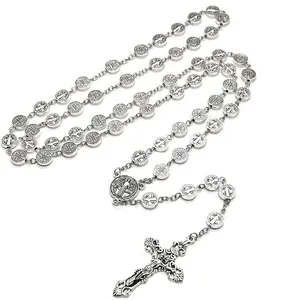 SAINT BENEDICT religious rosary long style stainless steel 34 +  inches beautiful necklace perfect gift