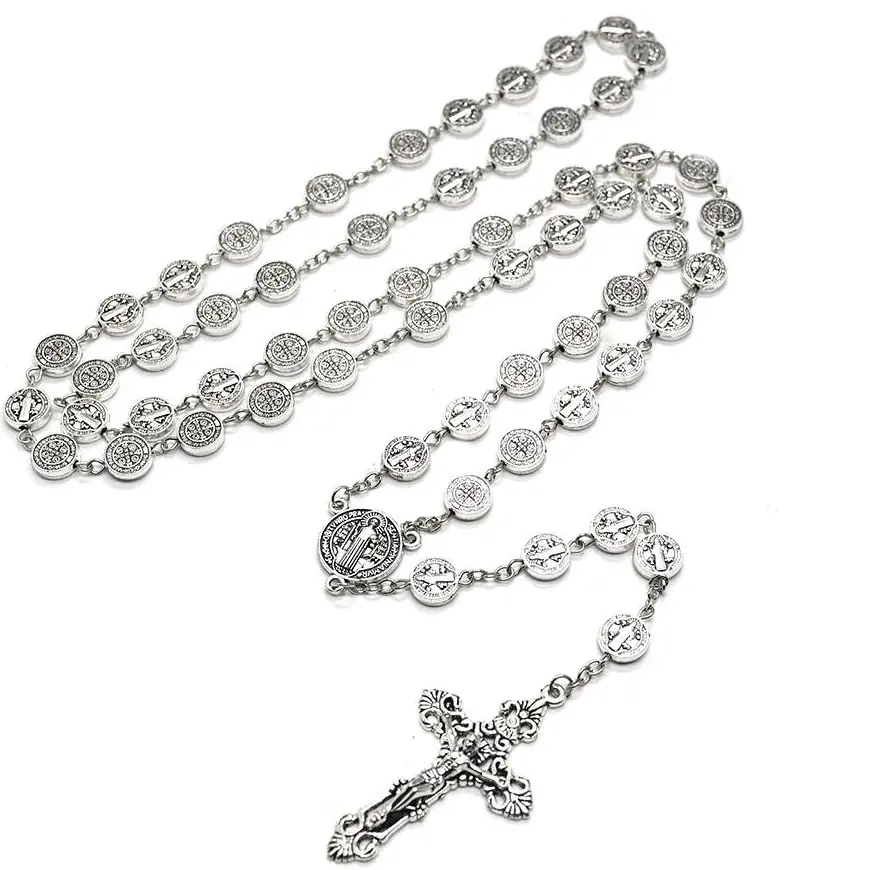 SAINT BENEDICT religious rosary long style stainless steel 34 +  inches beautiful necklace perfect gift