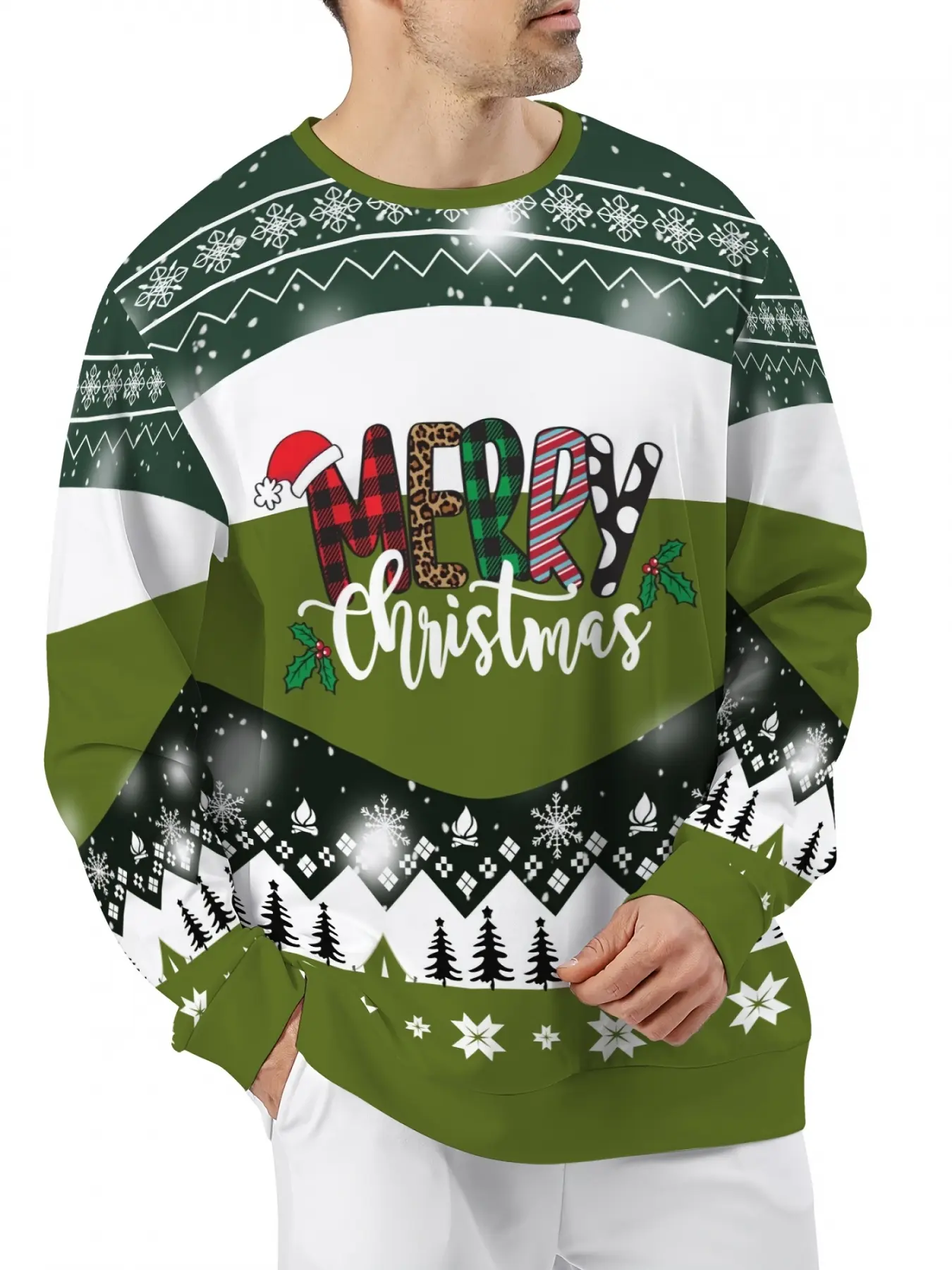 Unisex tacky Christmas sweatshirts, long-sleeved crew neck New Year party pullovers, ugly Christmas tops