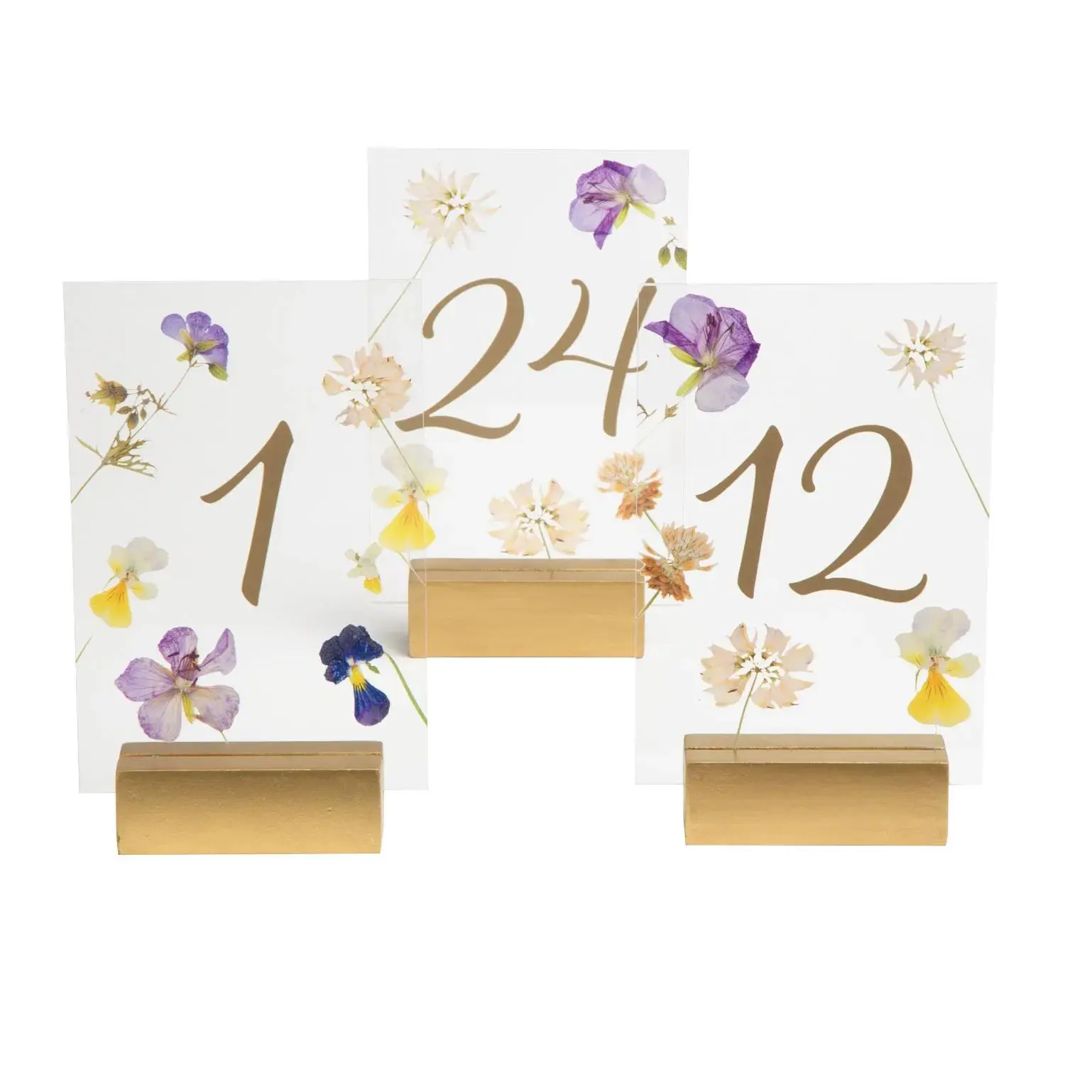Pressed Flower Plastic Table Number Signs (1-24, 24-Pc Bulk Set) for Home Decor, Birthday, Anniversary Events