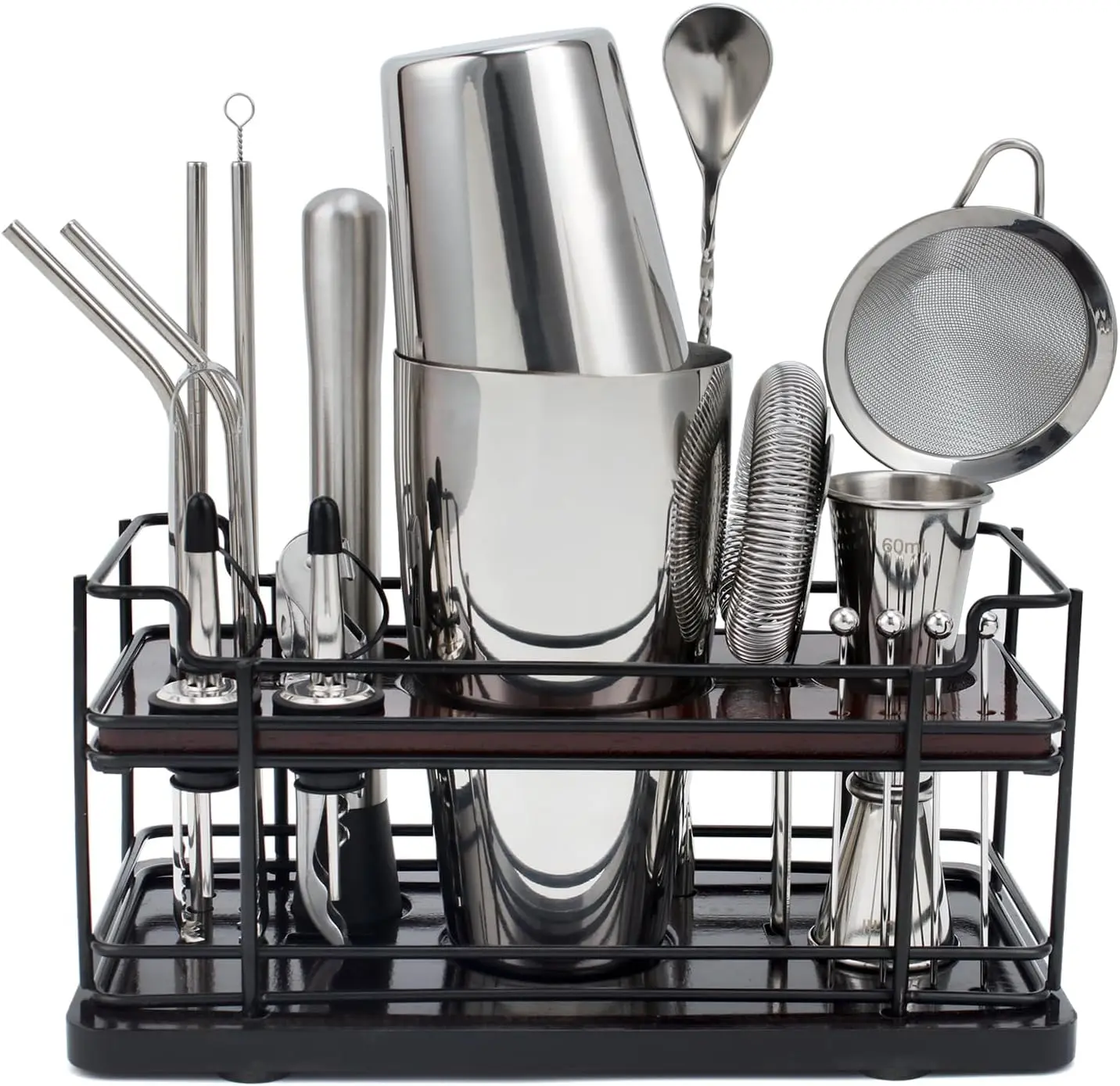 Boston  Shaker Set with Stand, 20- Complete Bartender Kit for  Bar Use, Essential Bar Set with 18oz & 28oz Tin Shaker, Bar Accessories and Recipes, Ideal for Parties &  Giving