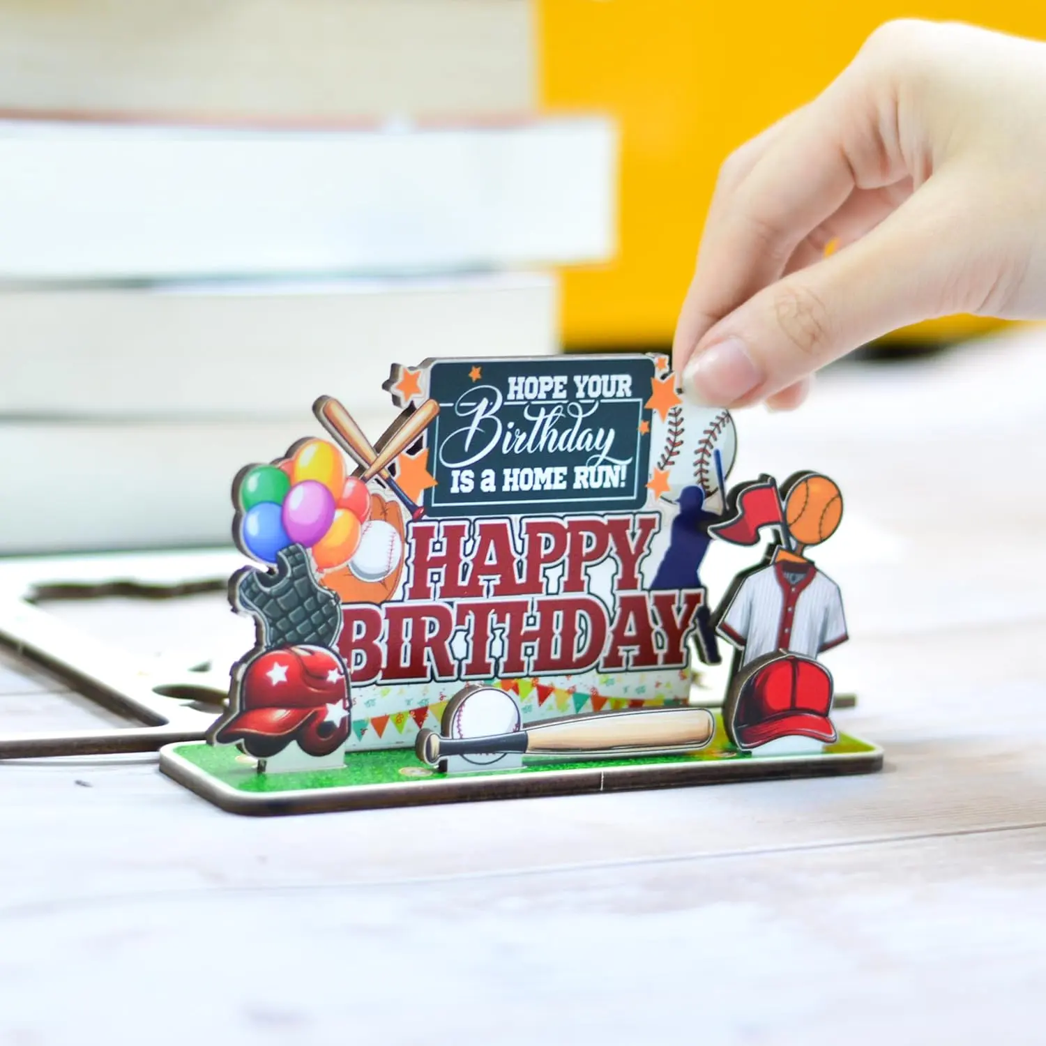 Baseball Gifts for Boys, Baseball Themed Birthday Gifts with Seal and Envelope, Baseballs Gift Table Decorations, Wooden Table Sign