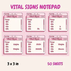 Vital Signs Notepad Memo Pads Pink Memories Design Notepad 50 sheets 3x3 inches For Student & Nurse - Buy 2 Get Pen & Pencil