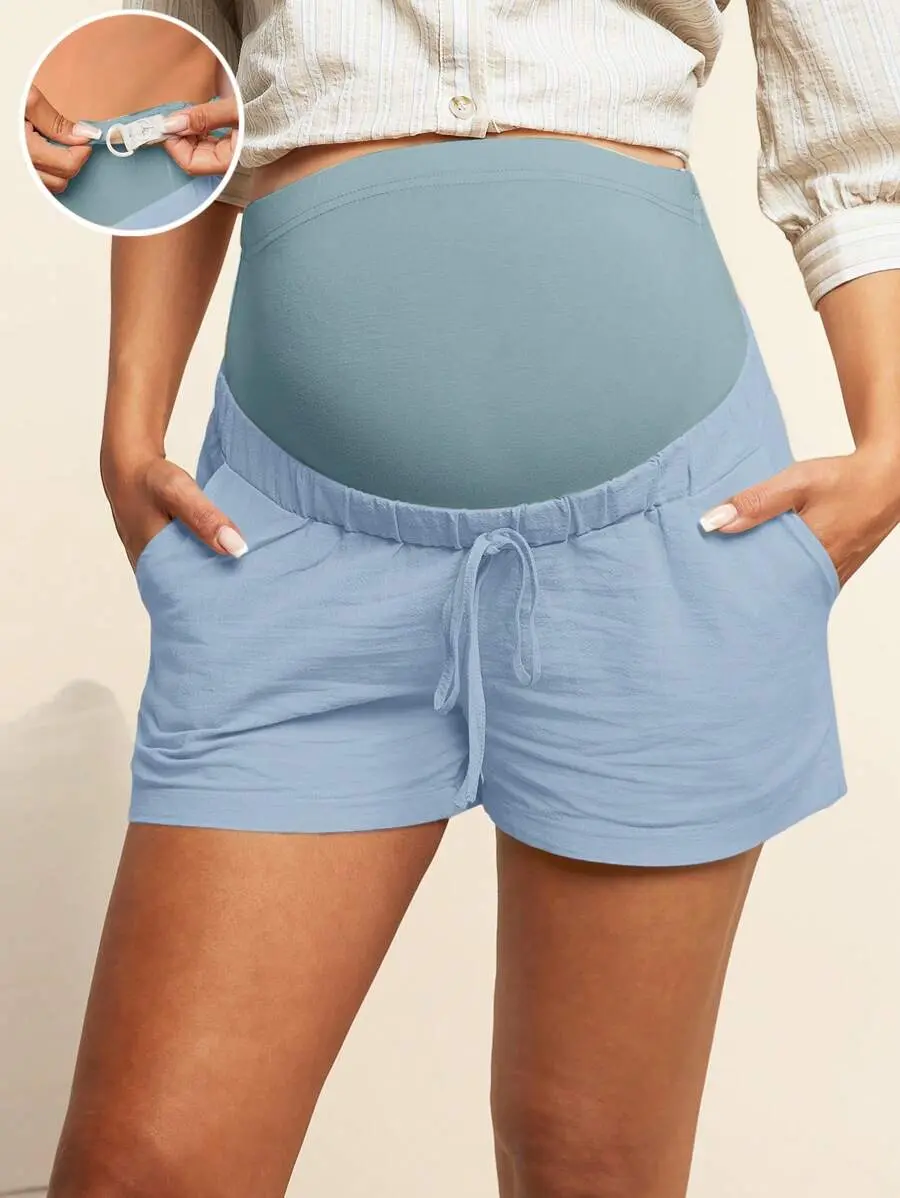 NANCY Maternity Adjustable Waist Pocket Casual Maternity Shorts, Versatile
