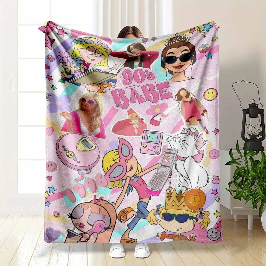 Y2K Retro Aesthetic Flannel Blanket 90s Babe Pink Collage Pattern Ultra Soft Warm Lightweight Throw Cozy Bedding For Dorm Room Living Room Decor Birthday Gift For Best Friend