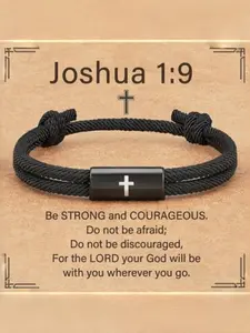 1pc Adjustable Bar Cross Braided Rope Bracelet, Joshua 1:9 Faith Inspirational Religious Fashion Accessory for Men Women, Daily Prayer Christian Party Gift, Viral Trendy Jewelry