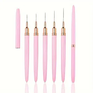 Professional Nail Art Brush Set, 5 Counts/set Thickened Aluminum Tube Nail Art Line Pen, Nail Art Painting Brush, Nail Liner Brush, Manicure Tool for Home & Salon Use, Nail Supplies, Nail Art Tools
