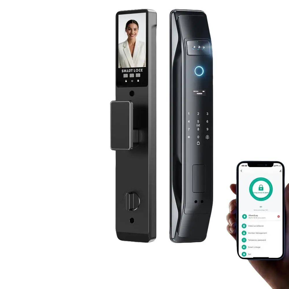 Tuya Smart 3D Face Home Door Lock Smart Touchscreen Security Camera Monitor Intelligent Fingerprint Password Biometric Electronic Key Unlock Smart Control Smart Home Devices