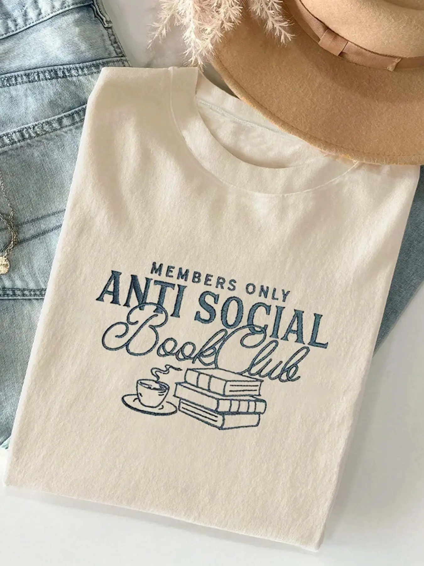 Women's Anti Social Book Club T-shirt, Casual Vintage Book Lovers T-shirt, Bookish Shirt, Book Lovers Gift, Book Club Shirt, Bookish Shirt, Round Neck Top