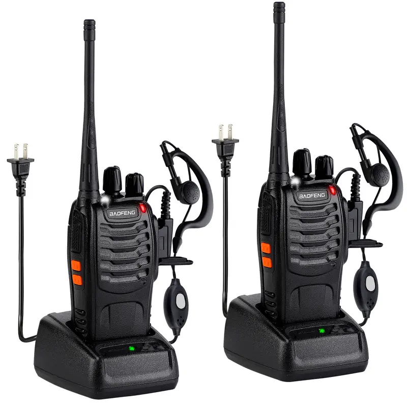 BaoFeng 888S Rechargeable UHF Walkie Talkie (2-Pack) - Portable Handheld Two-Way Wireless Communication Audio Device with Button Control, Flashlight, Lithium Battery Charging, Comes with Headset, Suitable for Outdoors, Engineering, Children's Gift.