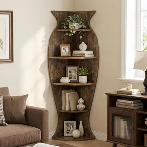 Modern 5-Tier Vase-Shaped Bookshelf ，Stylish Corner Storage Shelf for Storage and Display ，Suitable for Living Room, Home Office, and Bedroom