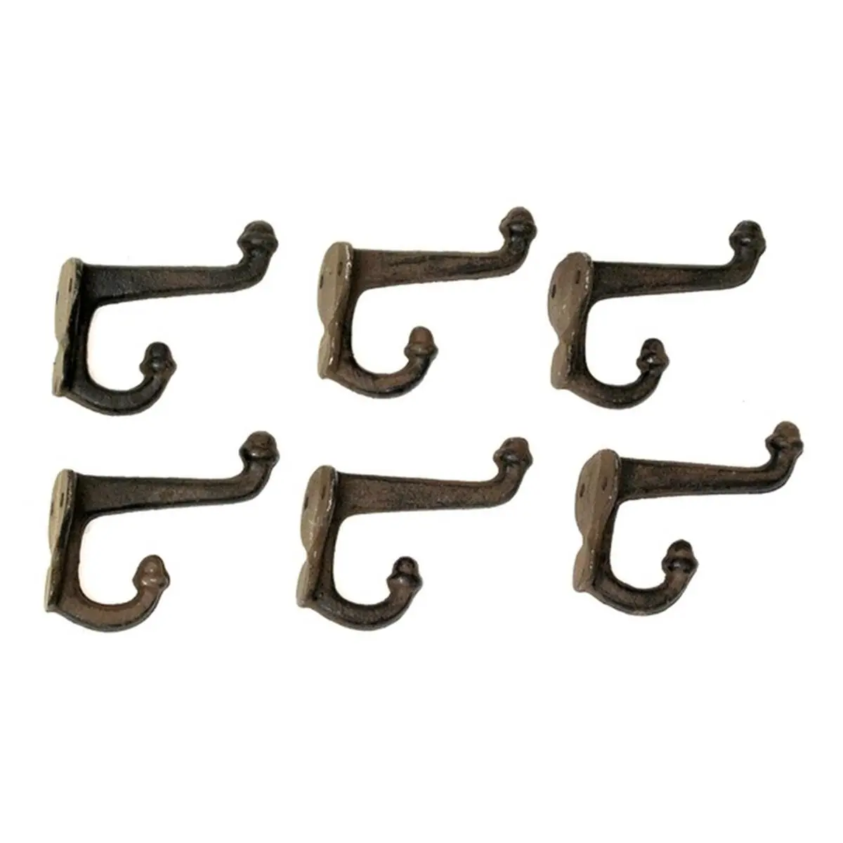 212 MAIN Rustic Brown Cast Iron Double Acorn Wall Hooks, Set of 6 - Home Organizer for Wall Decor