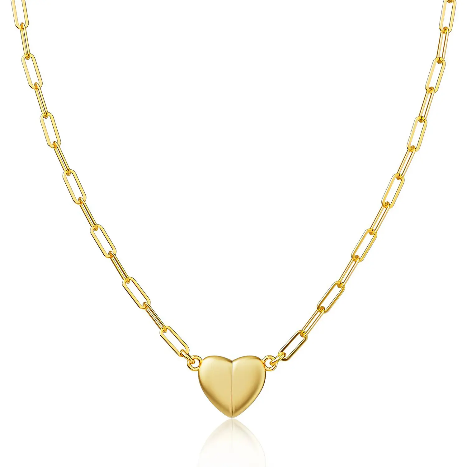 Heart-Shaped Magnetic Pendant Necklace Stainless Steel Paperclip Collarbone Necklace Cute Jewelry for Girl Women Mother's Day Gift