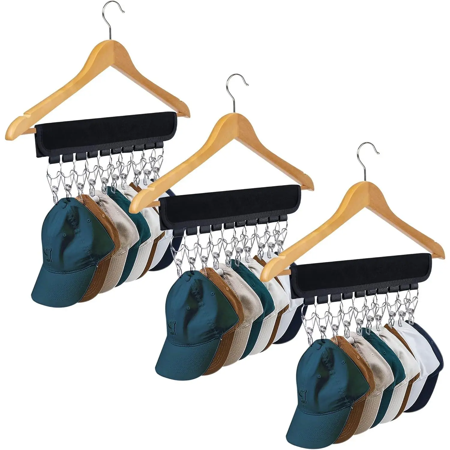 Hat Rack for Baseball Caps, 3count Hat Organizer, Hang Hat Hanger for Closet, Hat Storage Clips Holder for Ball Cap Winter Beanie & Accessories, Fits All Hangers