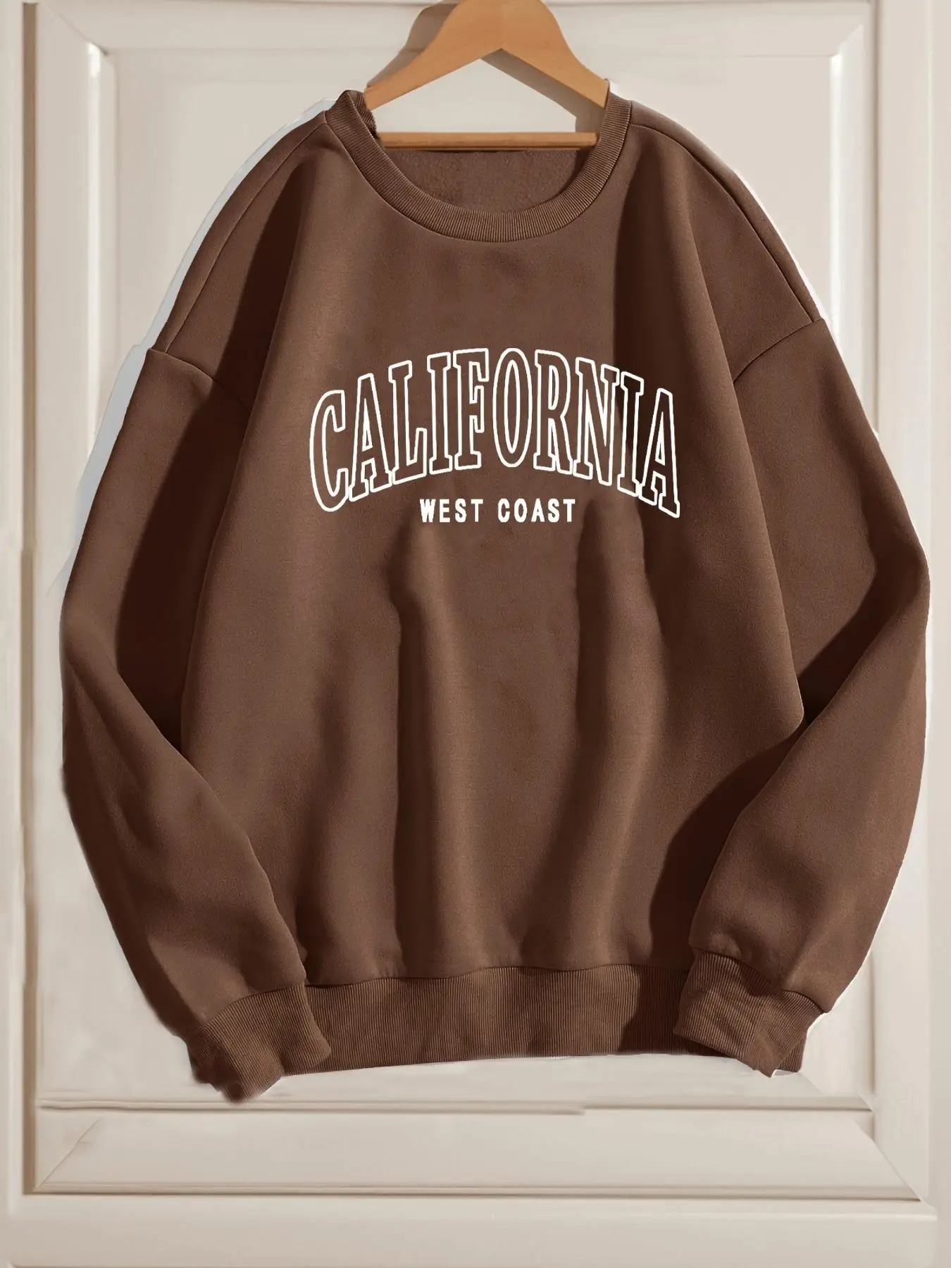 Women's Letter Print Drop Shoulder Sweatshirt, Loose Casual Crew Neck Long Sleeve Pullover For Fall & Winter, Women's Clothes For Daily Wear