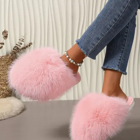 Women's Plush Slippers, Soft Fuzzy Interior Design, Warm Comfortable Winter Home Shoes, Fall & Winter Casual Footwear, Indoor Slippers