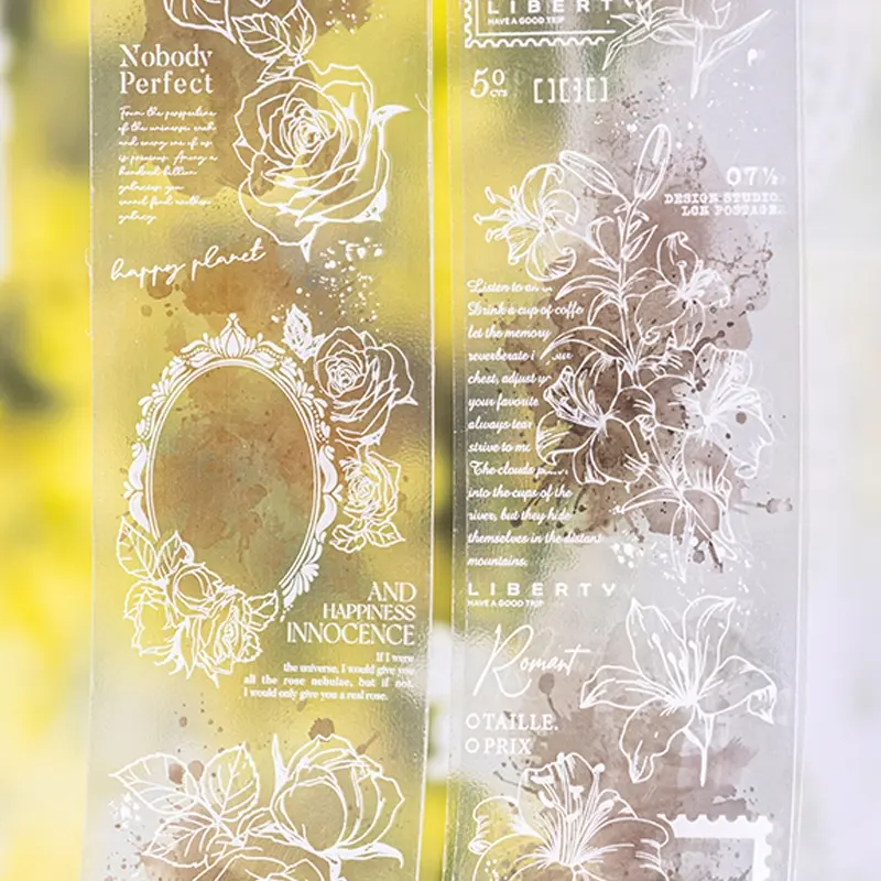 Floral Scent Series Pet Tape Set, 2 Rolls Per Box, 6 Designs, 2m Long X 50mm Wide, Plant Watercolor Design, Decorative Adhesive Tape