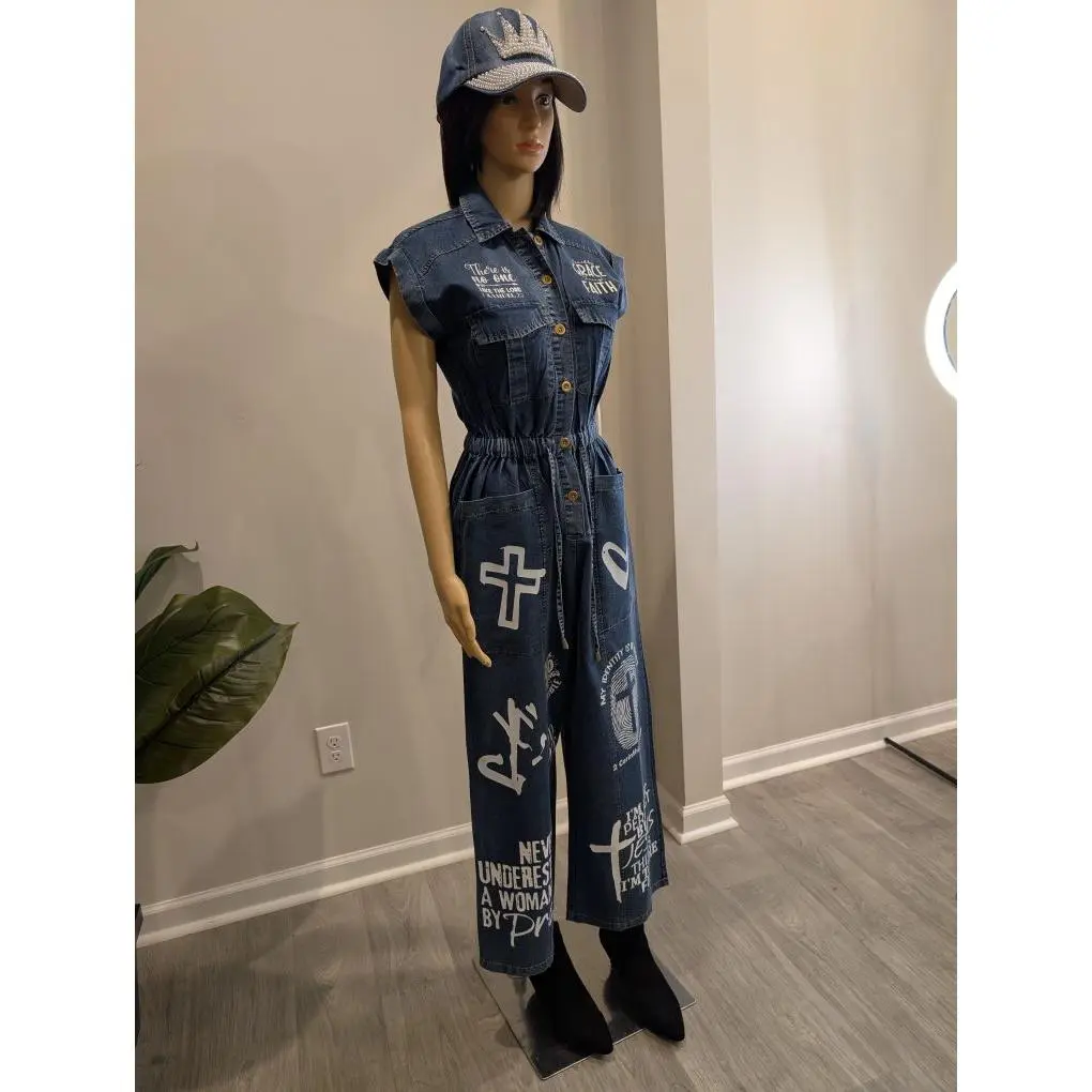 Small Jean Customized Spiritual Inspired Jumpsuit