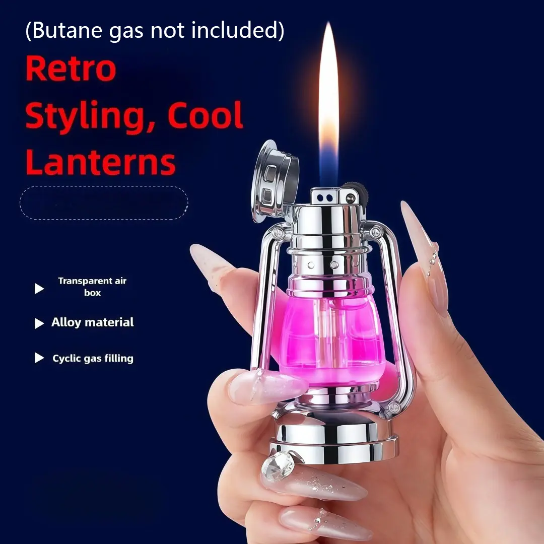 (Butane Gas Not Included) Retro Lantern Lighter — Nostalgic & Stylish Lighter — Ideal for Camping, BBQs, Baking, Holiday Gifts, and Gifts for Men