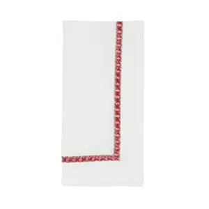 Saro Lifestyle Cloth Napkins With Embroidered Border (Set of 4), Burgundy, 20" x 20"