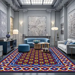 Vintage Geometric Pattern Rug, 1 Count Non-slip Washable Floor Mat, Decorative Carpet for Home Living Room Bedroom Hotel Dormitory