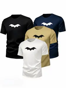 Dark Style Bat Logo Print T-Shirt for Fitness, Running, Training, Home Wear, Summer Streetwear, Casual Loose Fit, Breathable Fabric