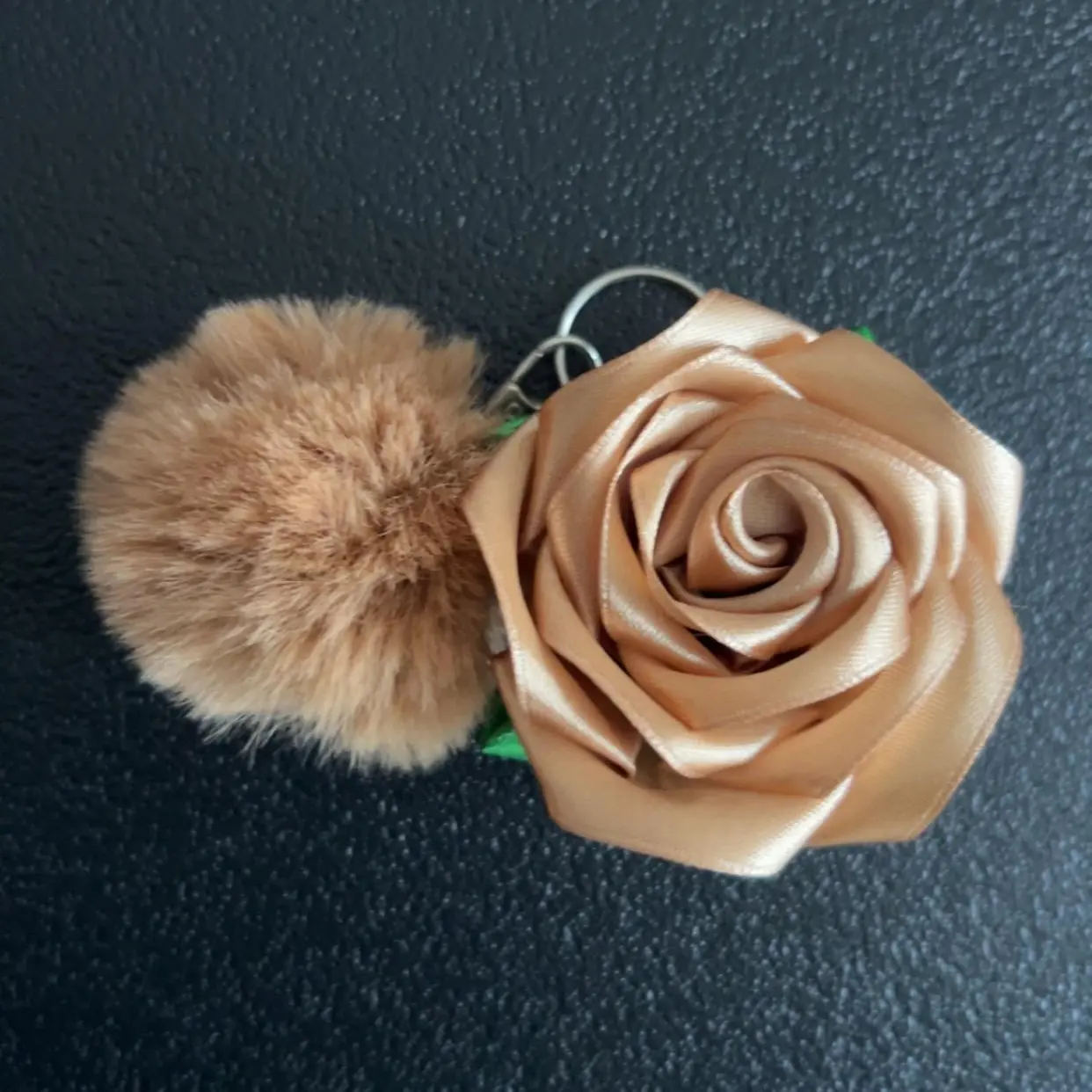 Customizable Handmade Ribbon Rose Keychain