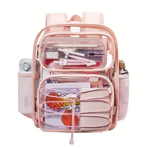 Clear School Backpack With Adjustable Shoulder Straps And Multiple Pockets Perfect For School And Beach Use durable pvc material